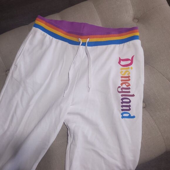Disney Parks Disneyland Cropped Joggers Sweatpants Womens Large Rainbow Trim - Picture 3 of 10